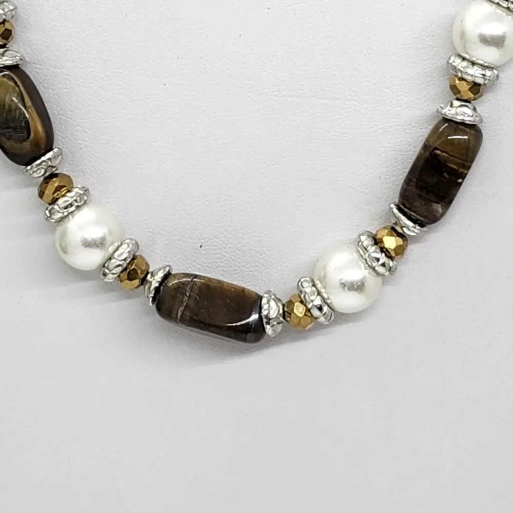 Vintage Tiger Eye Faux Pearl Necklace‎